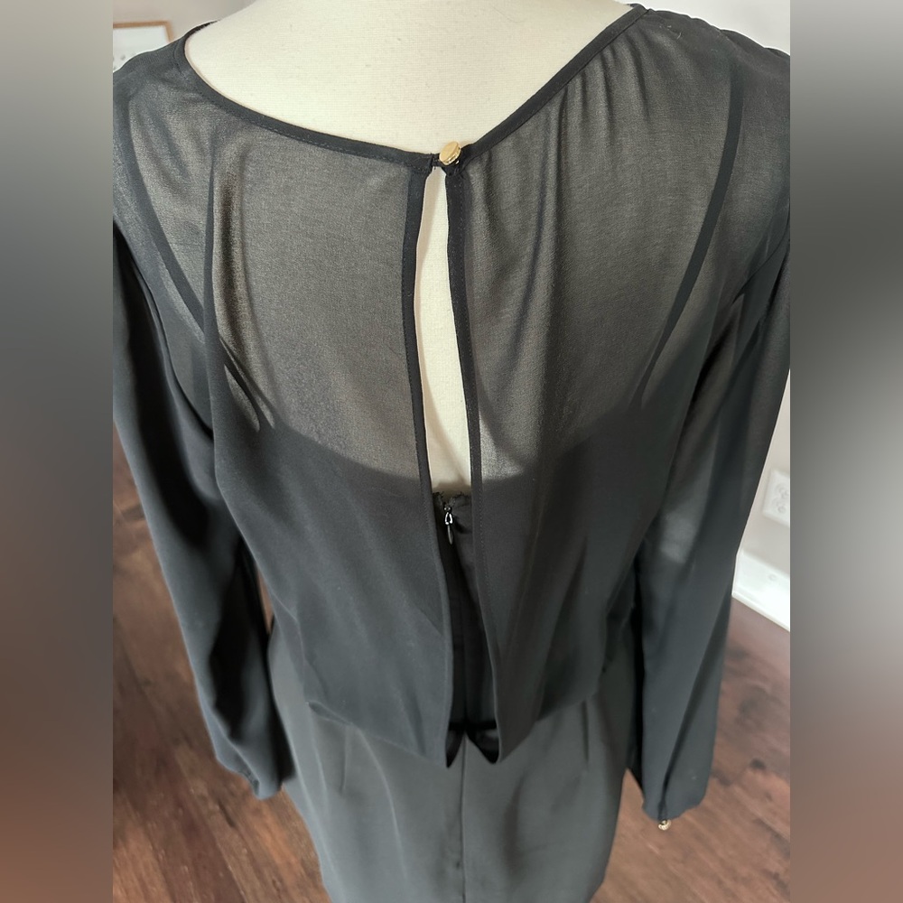 Banana Republic Little Black Dress Sheer Long Sleeve Georgette Mini 14 Tall NWT - Picture 4 of 11